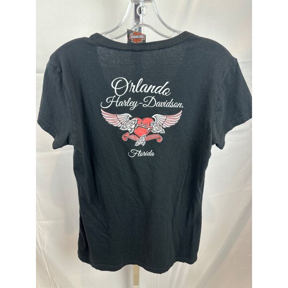 Harley-Davidson Womens "Born To Ride" V-Neck Tee Orlando Florida Black L 100% Co - Picture 5 of 6